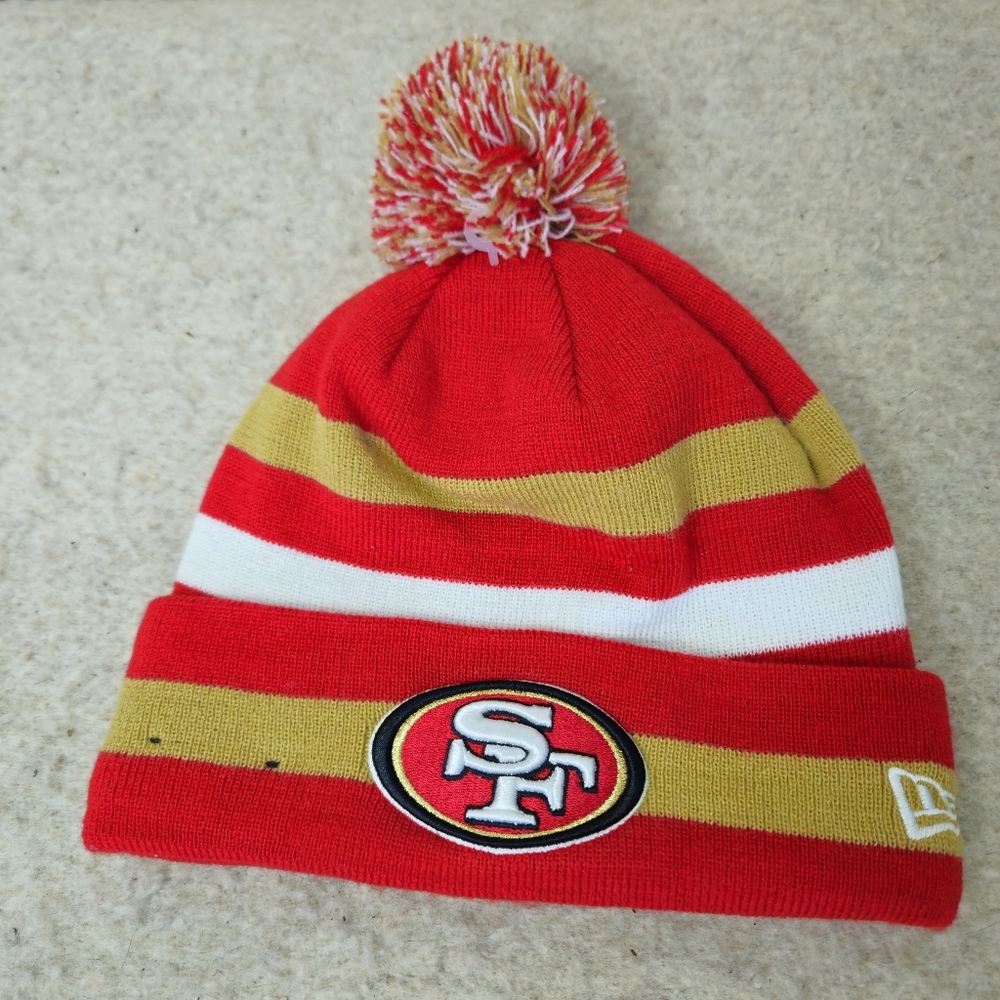(NEW) New Era Red and Gold Kids San Francisco 49ers Striped Beanie